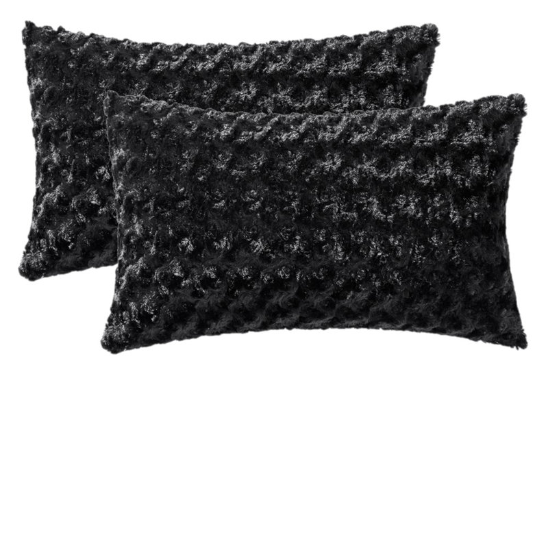 Housse de coussin rectangulaire en fausse fourrure, Noir