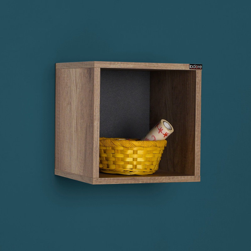 Modern Wall Shelf in Light Walnut, 13.0 x 13.0 x 7.5 inches | 100% Melamine Coated Particle Board, Thickness: 0.6 inches | Stylish Storage Solution for Home & Office, Elegant and Durable Design