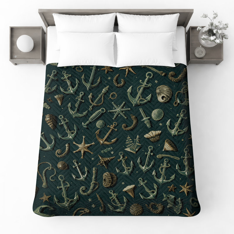 Couvre-lit matelassé Nautical Anchors, Lit simple