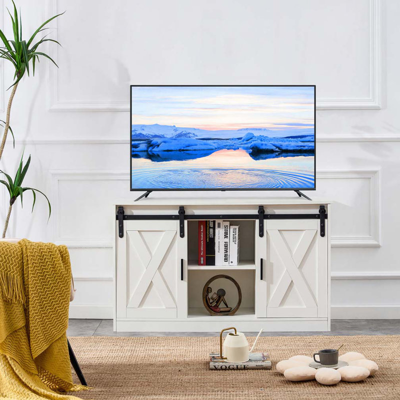 Meuble télé, console télé avec porte coulissante