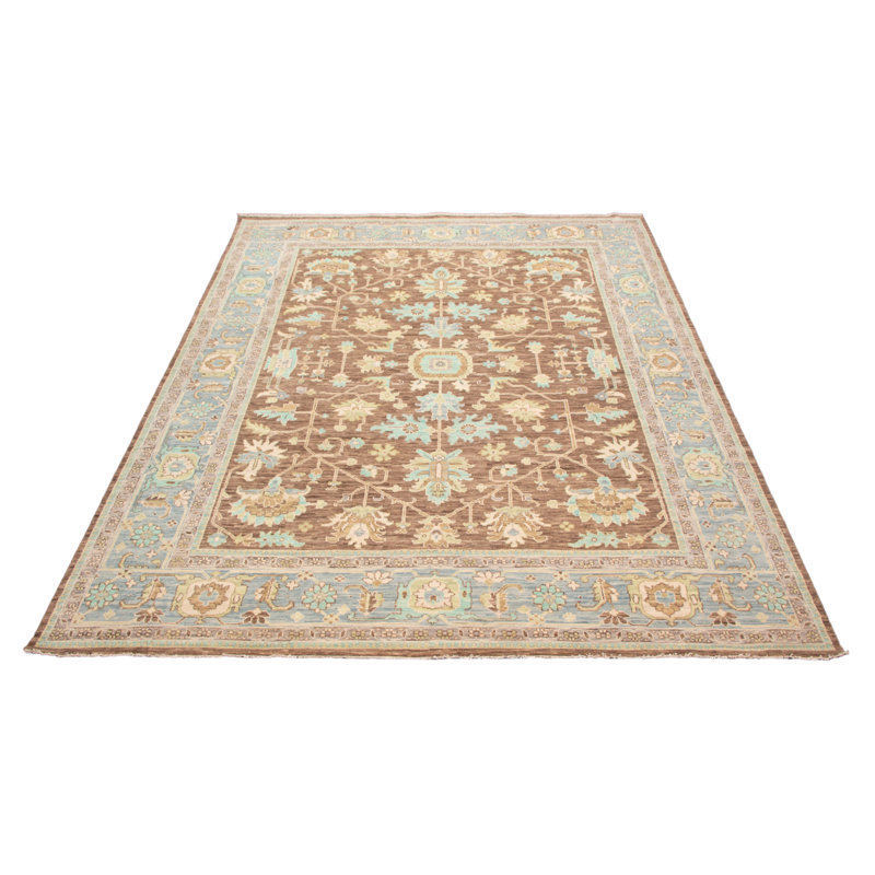 Tapis brun foncé noué à la main de conception unique One Of Kind 12 pi 1 po x 15 pi 0 po