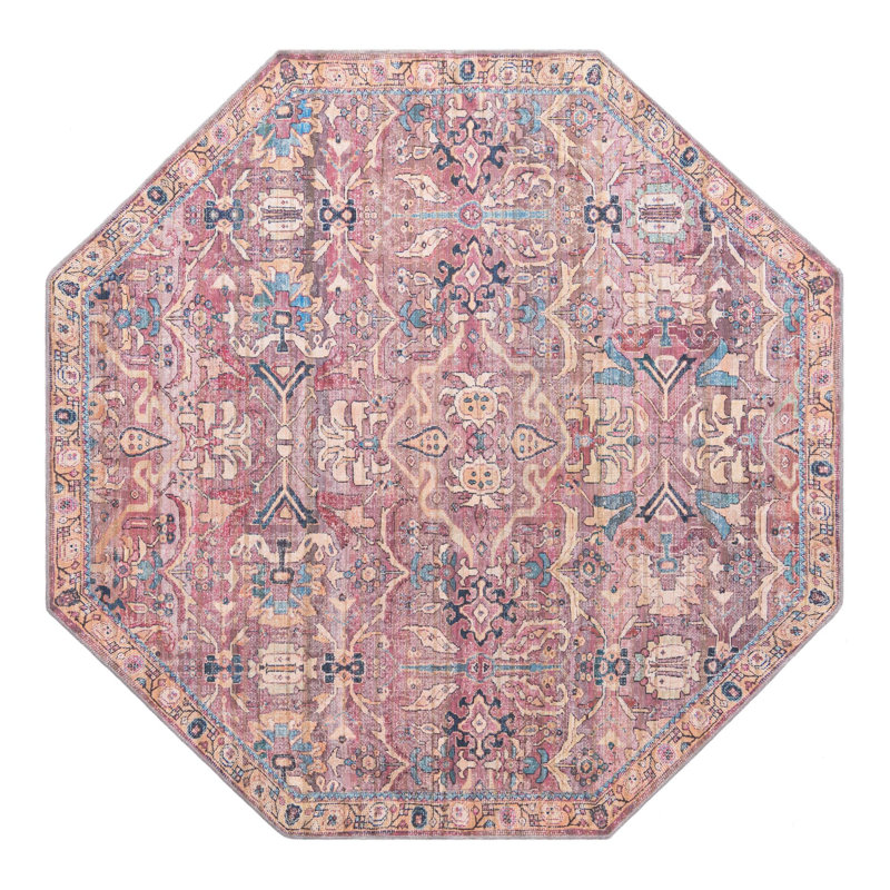 Tapis rose tissé à la machine Gwaltney, Octogone 7 pi 10 po x 7 pi 10 po