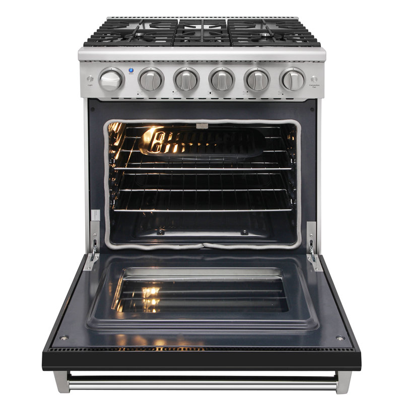 Cuisinière au gaz naturel autoportante de 4,55 pieds cubes avec 5 brûleurs Kostch, Noir, Stainless Steel, Natural Gas