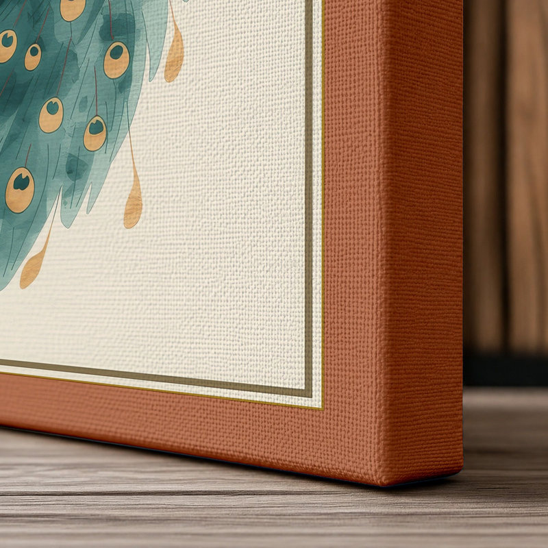 Peacock in Profile Botanical - Wrapped Canvas, 36x24 - 91.4 x 61.0 cm, Terracotta Border