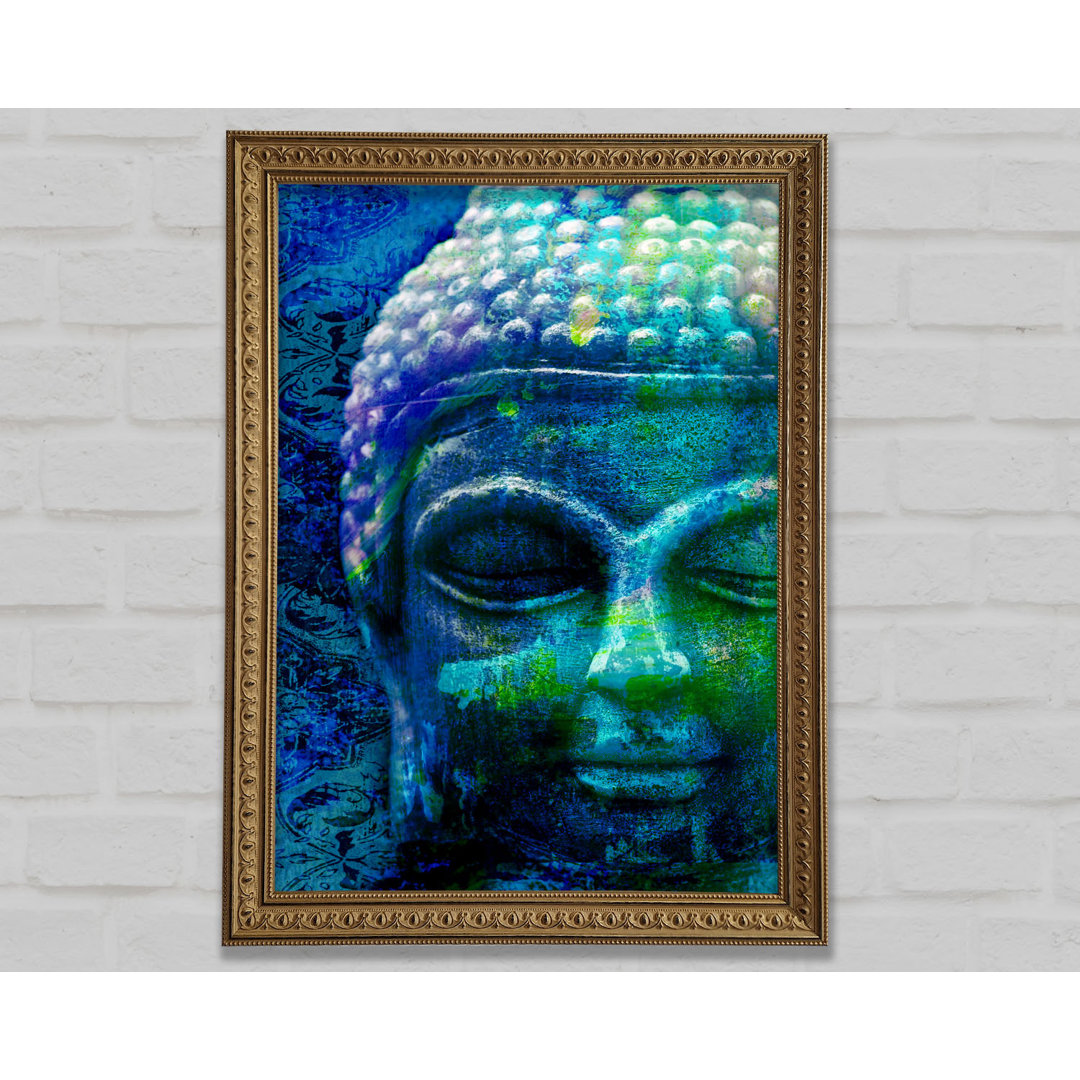 Gerahmtes Wandbild Retro Blue Green Buddha