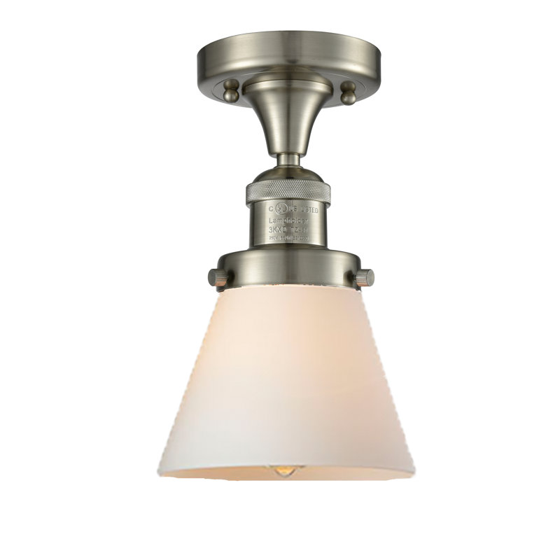Plafonnier semi-encastré 1 lumière Cone, Ampoule à DEL rétro de 6 watts, Grainé, Nickel satiné brossé