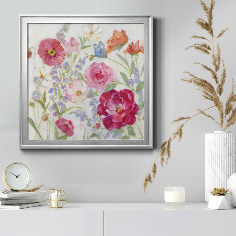 Summer Blooms - Peinture sur toile encadrée, H 17,5 po x l 17,5 po x P 1,5 po, Argent