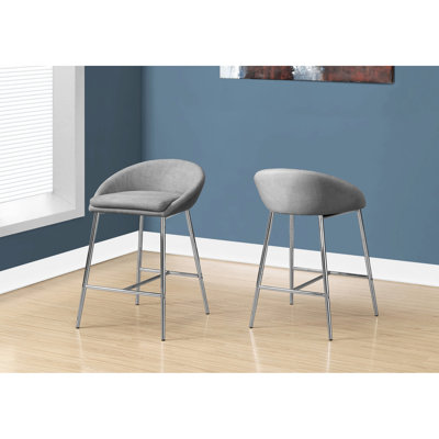 Modern Kitchen Bar Stools Of 2, Counter Height With Grey Fabric And Strong Metal Composition Stools, Upholstered Solid Legs For
