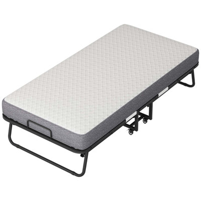 Folding Rollaway Guest Bed With 5" Memory Foam Mattress, Portable & Space-Saving Foldable Bed For Adults With Sturdy All-Metal Steel Frame