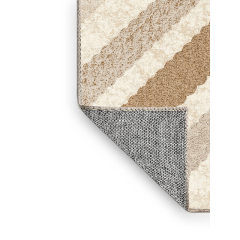 Tapis rayé beige lavable à la machine Osiyo Cottage Americana, Carré 3 pi