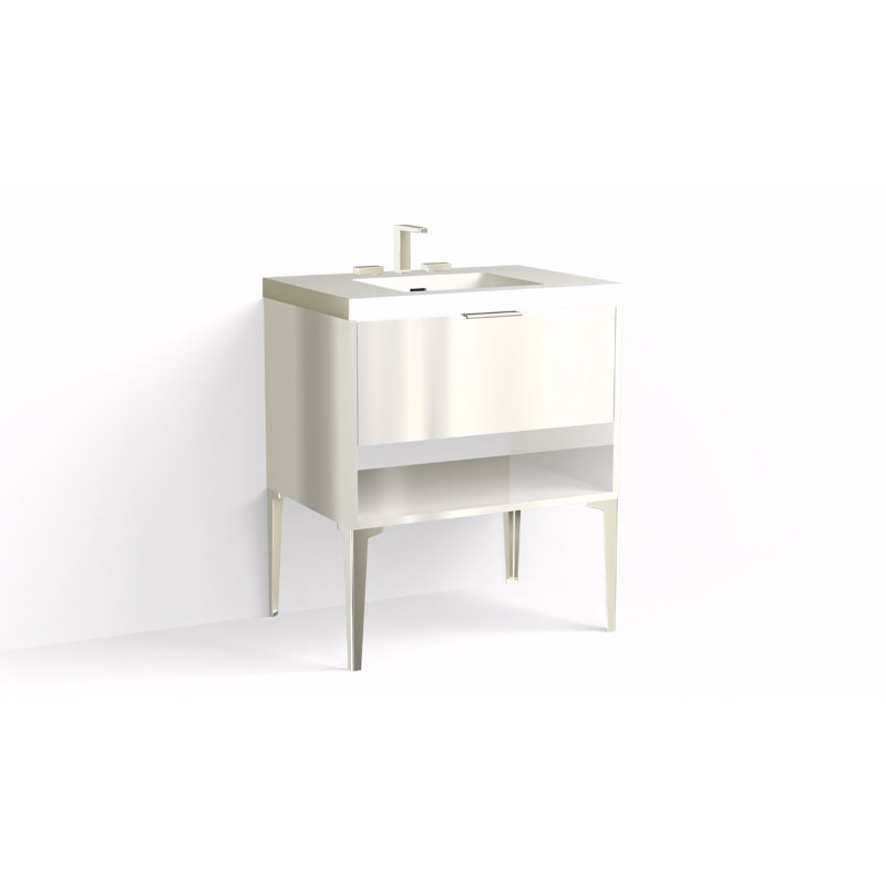 Modo 30" W Freestanding Single Bathroom Vanity with Dean Leg, Matte White/8" Widespread, Matte Black, White Acrylic