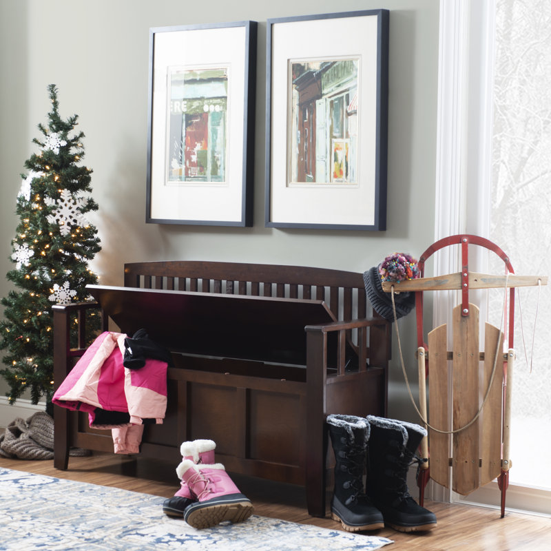 Glenn 50” Slat Back Hidden Storage Wood Bench with Flip Top Seat, Walnut