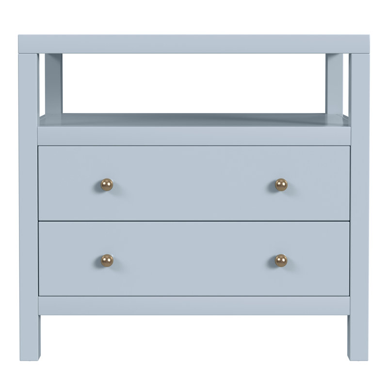 Nora 2-Drawer Wide Nightstand, Light Blue