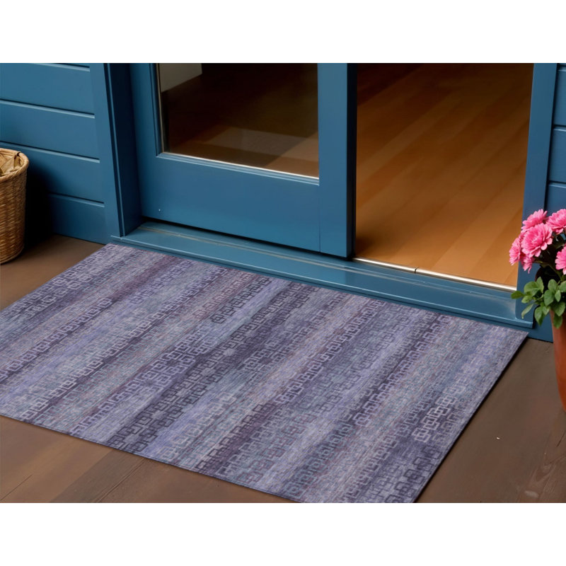 Tapis intérieur/extérieur lavable à rayures prune et lavande 90 x 150 cm