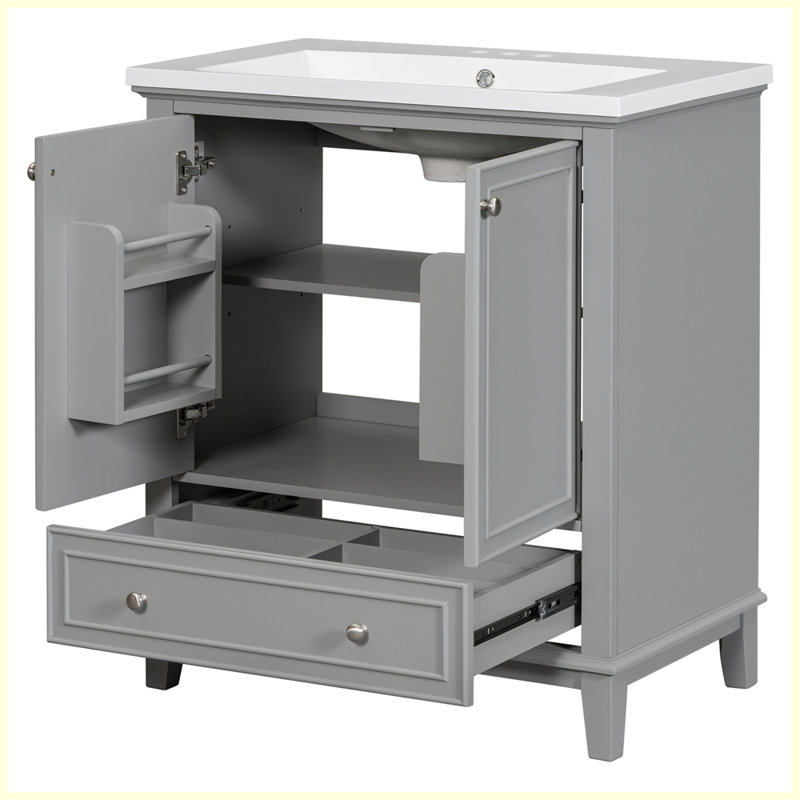 Meuble-lavabo moderne multifonctionnel avec lavabo et tiroir, Gris