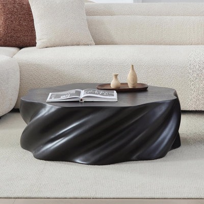 35" Fully Assembled Petal Coffee Table – Sculptural Matte Black Fiberglass, Modern Organic Design, No Assembly, Multi-Scene Center Table
