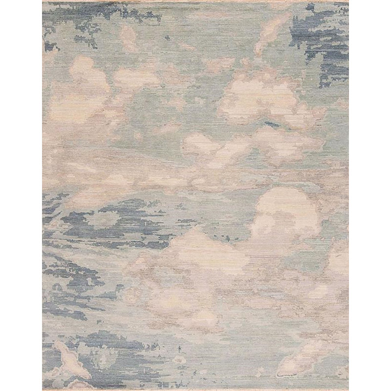 Leonardo Hand Knotted Wool Abstract Area Rug in Sky/Ivory, Rectangle 9' x 12'