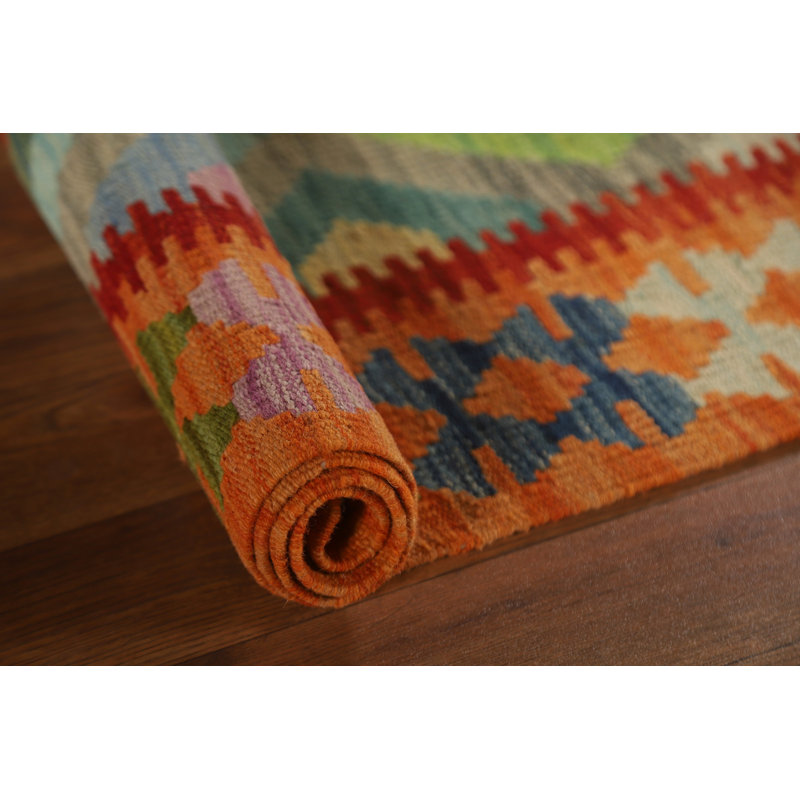 Geometric Kilim Reversible Wool Rug 3x4