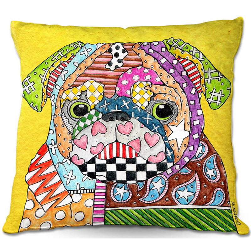  Coussin Couch Pug Dog, 16 po x 16 po, Jaune