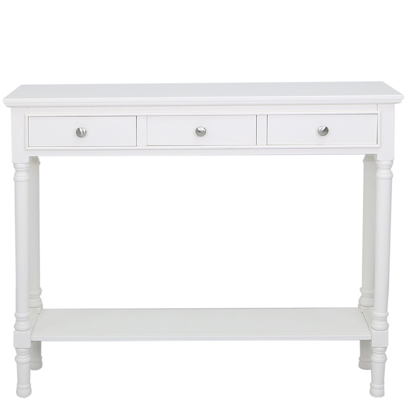 3 Drawer Console Table for Hallway & Living Room Furniture, Slim Entry Hall Table Cabinet, White, 81 H x 100 W x 24 D cm