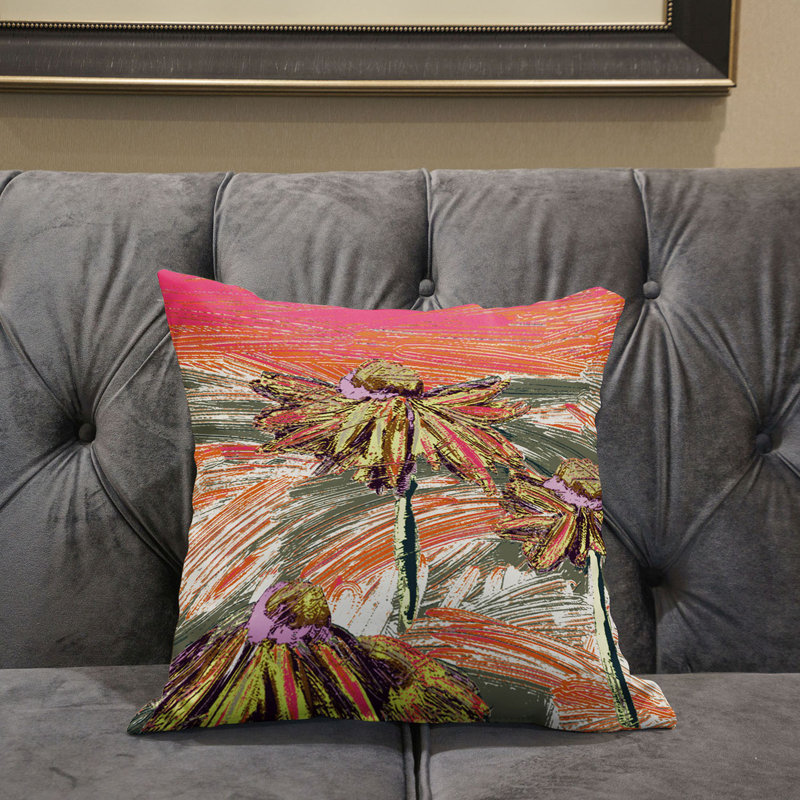  Housse et insert de coussin carré en polyester intérieur / extérieur, 26 po x 26 po, Blanc / Gris / Jaune