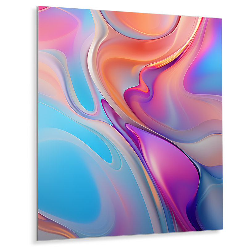 "Transitional" rose et bleu formes VI - art mural abstrait sur toile en métal, H 32 po x l 16 po x P 1 po