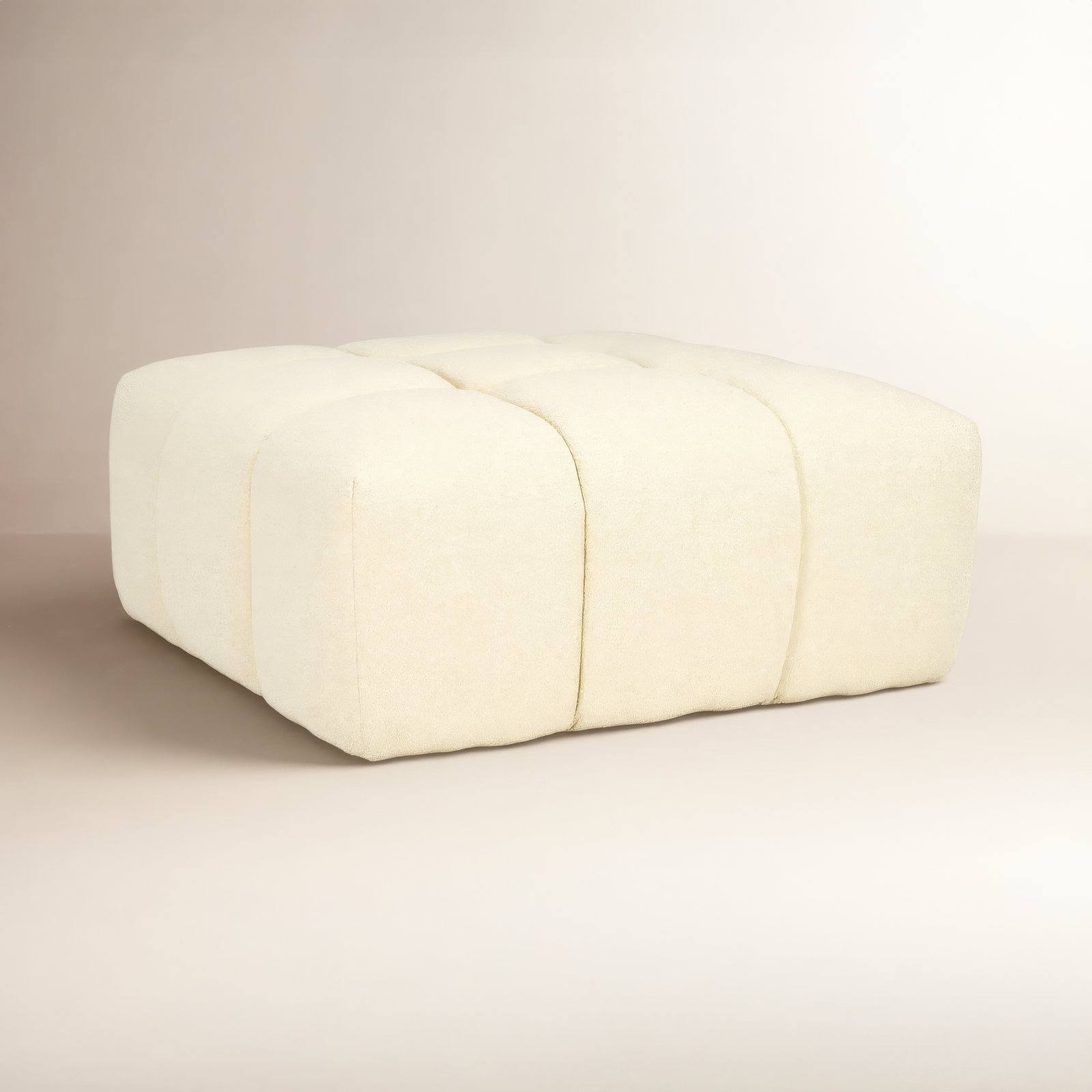 Haring Upholstered Ottoman, Cream Boucle