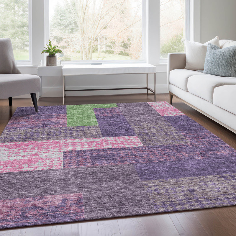 Tapis mauve de qualité supérieure lavable à la machine Prisco, Rectangle 5 pi x 7 pi 6 po
