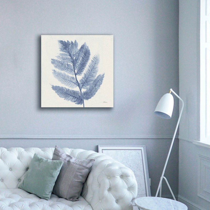 «Forest Ferns I Blue» par Albena Hristova, art mural sur toile, 37 po x 37 po