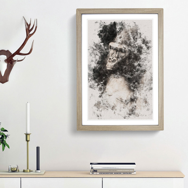 Mighty Silverback Gorilla - Picture Frame Painting Print, Oak Framed, 45cm H x 33cm W x 2cm D