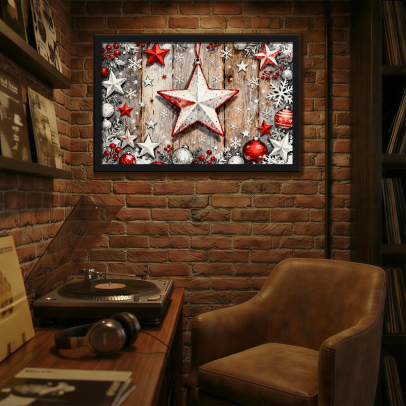 Christmas Christmas Star Wooden Background Pattern, 24" H x 36" W