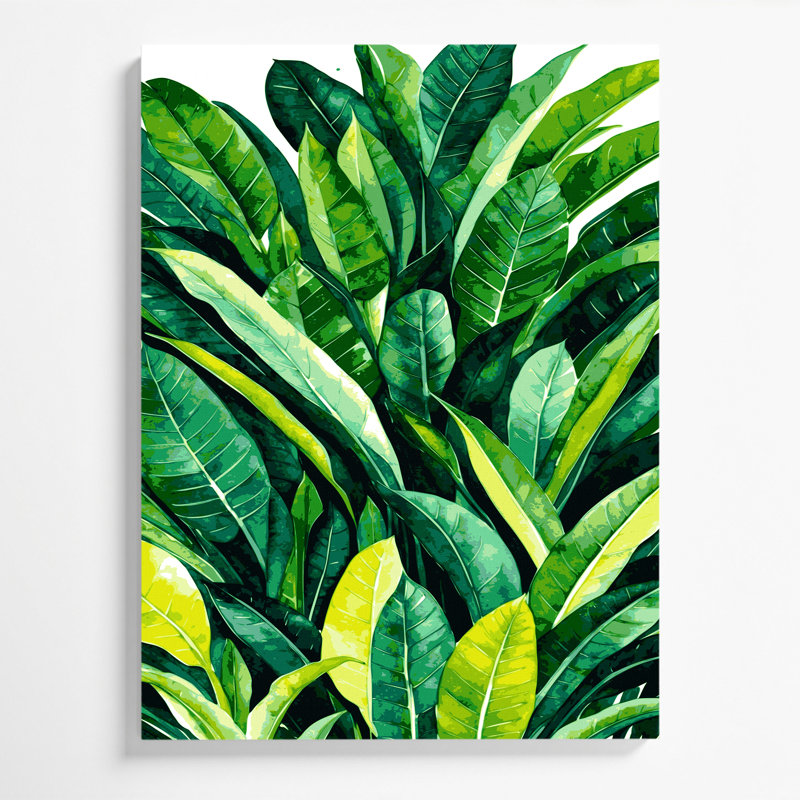 "Watercolor Botanical 58", art mural sur toile verte, H 11 po x l 14 po