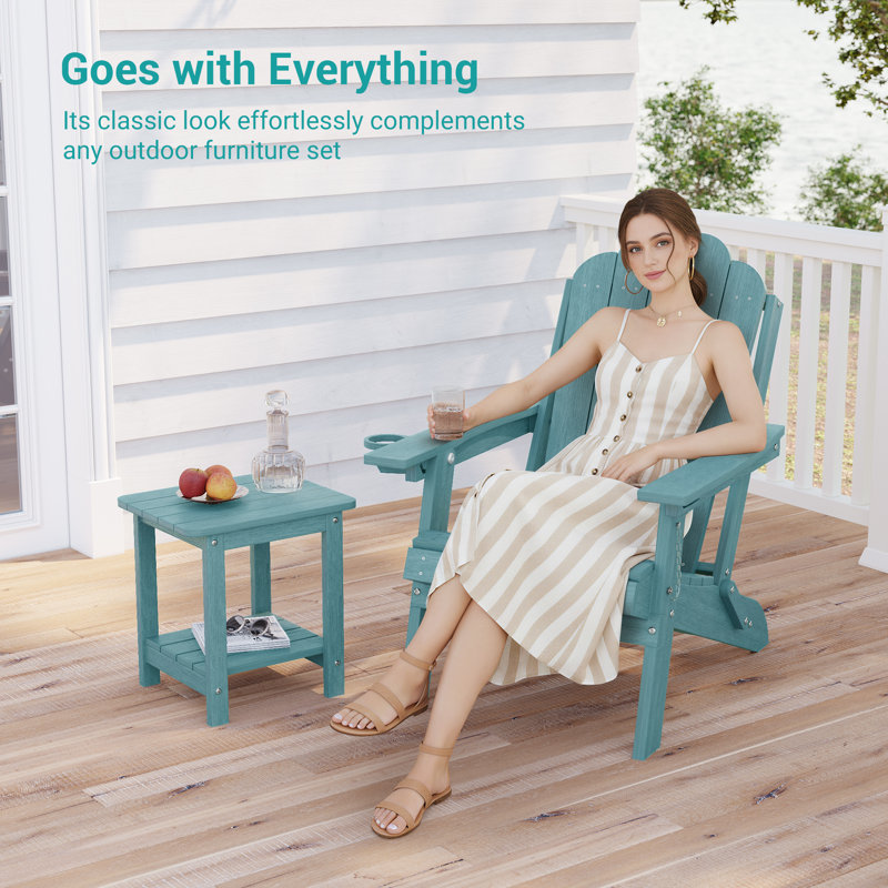 Patio Outdoor Adirondack Plastic/Resin Side Table Weather Resistant End Table, Blue