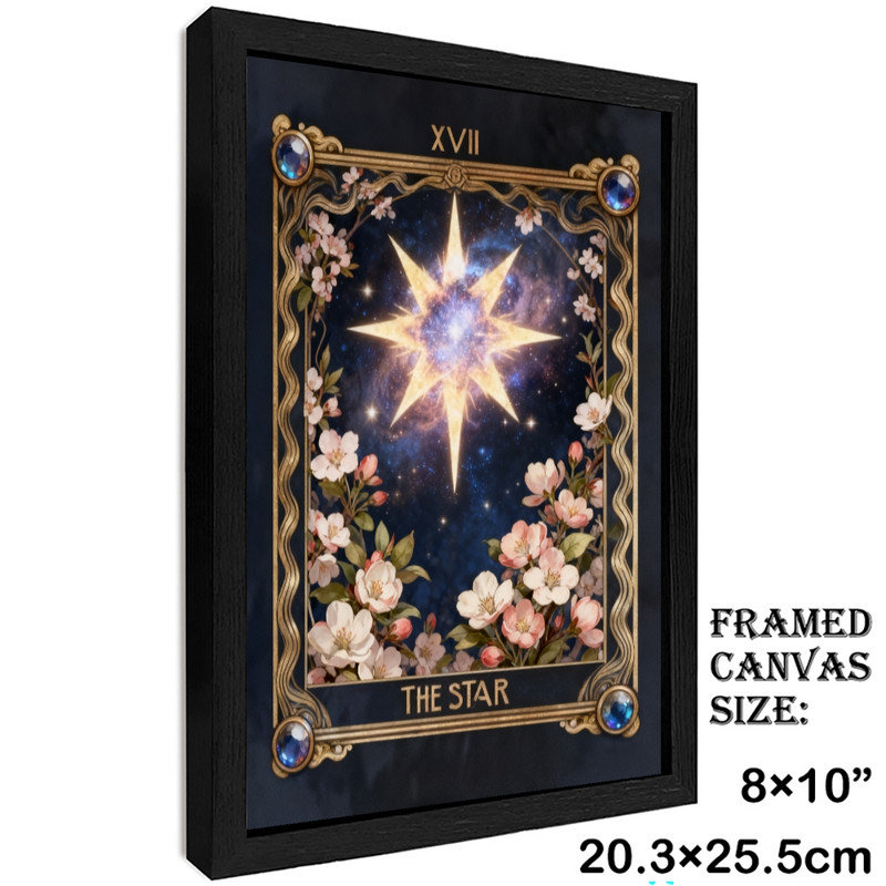Art mural noir encadré noir Tarot The Star - Mystical Boho Spiritual Decor, H 11 po x l 9 po