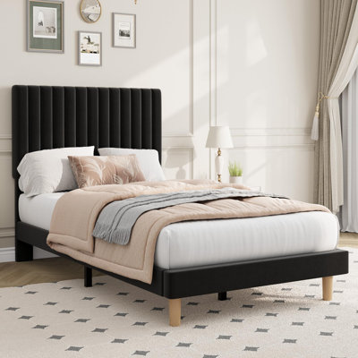 Structure de lit, structure de lit tapissier en velours avec tête de lit ajustable capitonnée à 3 niveaux, support de lattes en bois sans bruit, peut supporter jusqu'à 800 lb, aucun sommier nécessaire