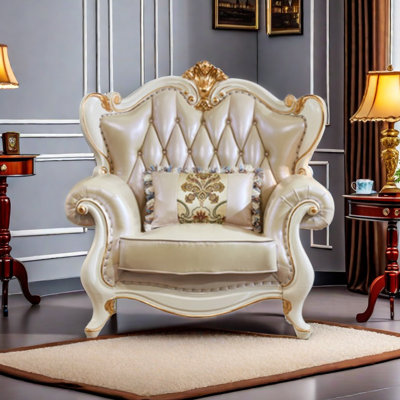 Fauteuil en cuir véritable capitonné European Light Luxury