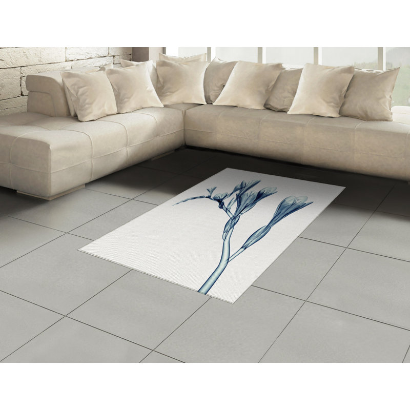 Gris fleur/Tapis décoratif noir, Rectangle— 4 pi x 5 pi 8 po