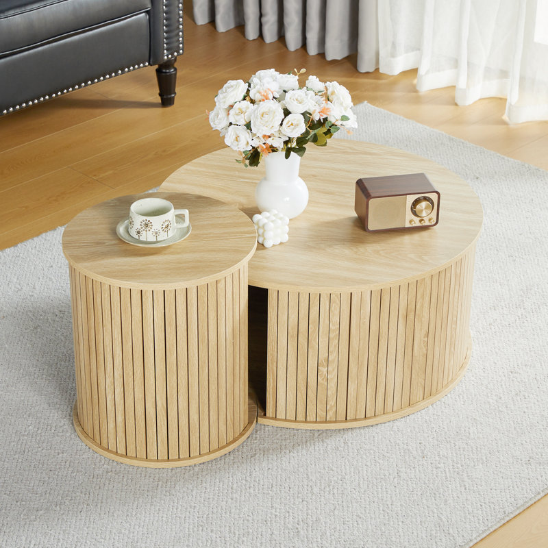 Natural Wood Round Nesting Coffee Table Set
