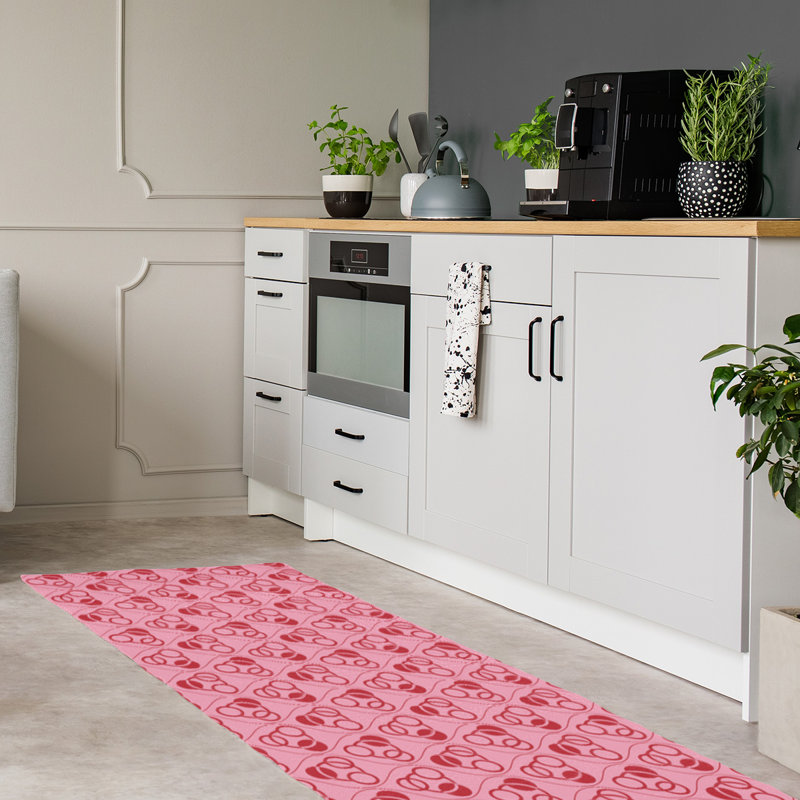 Tapis rose/rouge fait main géométrique, Tapis de couloir 2 pi x 8 pi
