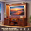 Meuble télé H 70,9 po avec panneau à cannelures, lumières DEL, station de charge et armoires de rangement-736493377