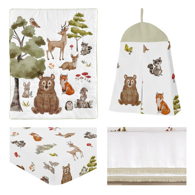 Watercolor Woodland Forest Animals Collection 4 - Piece Crib Bedding Set