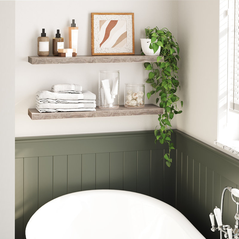 Kayleah 2 Piece Floating Shelf, 1.5" H x 31.5" W x 7.9" D, Greige