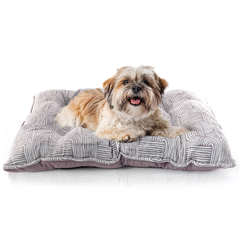 Gray Printed Microsuede Tufted Pet Mat with Plush Bottom