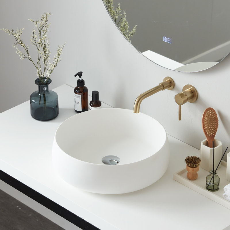 Lavabo de salle de bain vasque rond transparent 17,7 po Clingao, Blanc