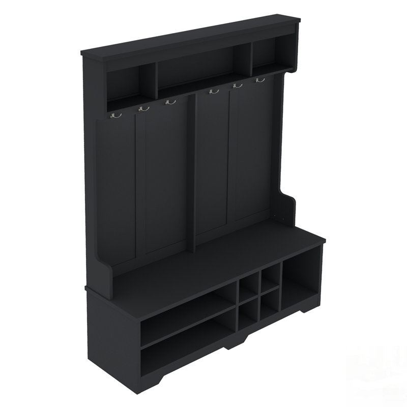 Portemanteau moderne avec crochets en métal et rangement, portemanteau multifonctionnel avec casiers à chaussures, Noir