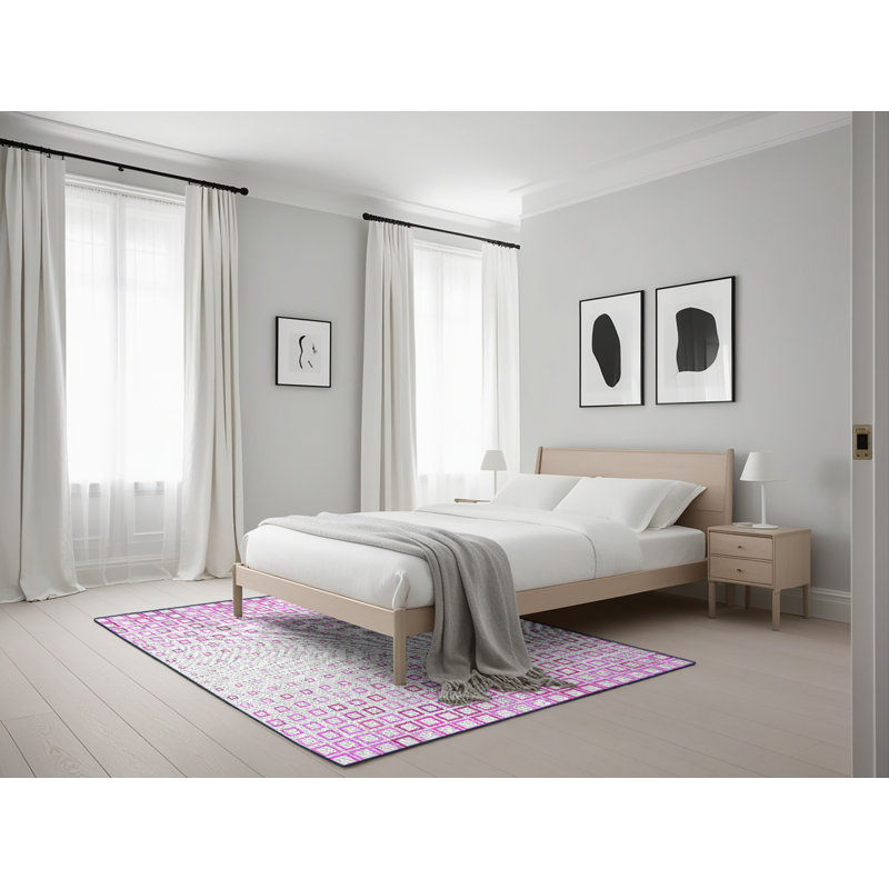 Tapis rose/zone grise à motifs, Rectangle 5 pi x 7 pi