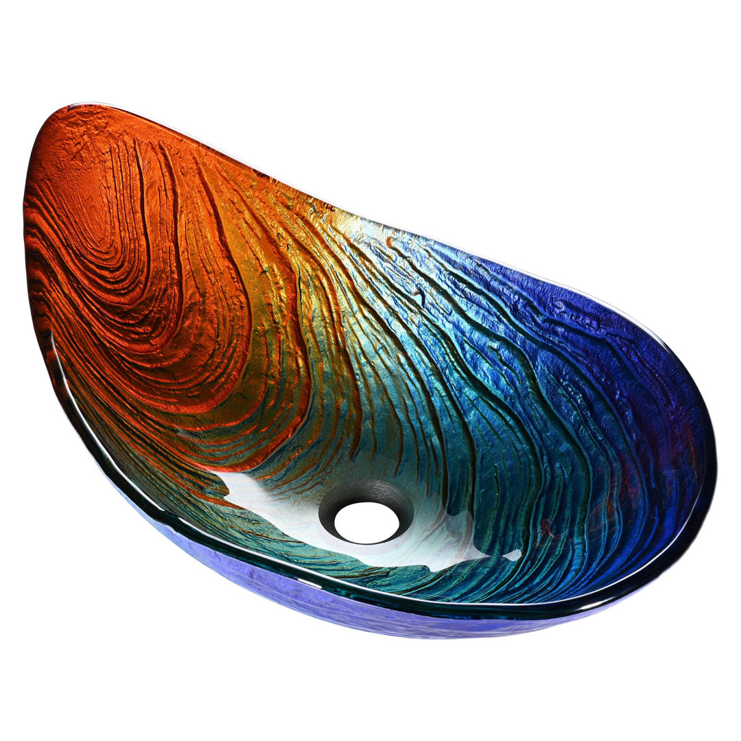 Aquaterior 14.37'' Blue/Orange Tempered Glass Oval Bathroom Sink Aquaterior