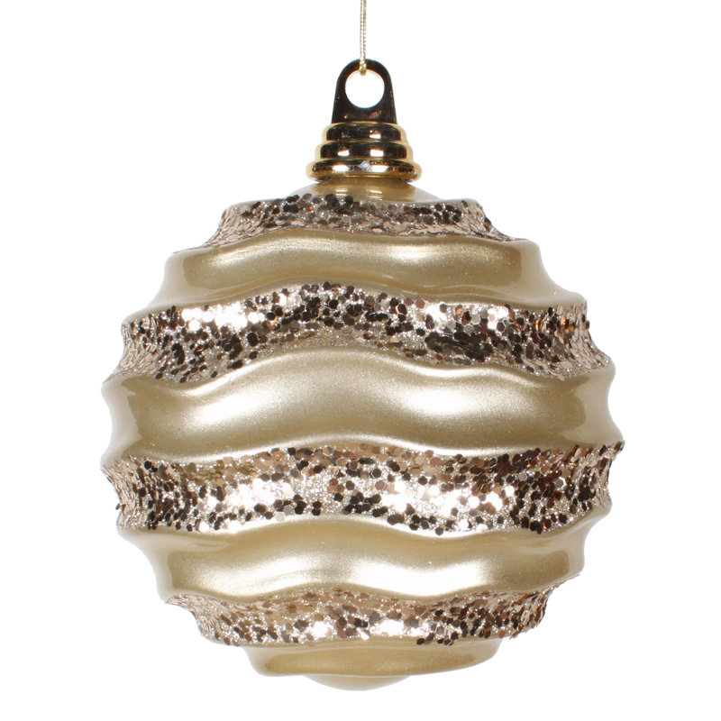 Ornement de Noël boule rayée et scintillante, H 8 po x l 8 po x P 8 po, Champagne