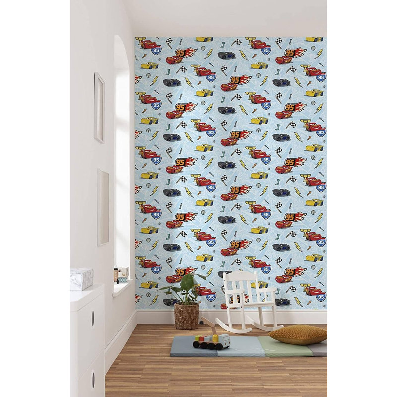 Disney Lets Race Wallpaper Roll Girls Childrens Bedroom Lightning McQueen Racing Car Colourful