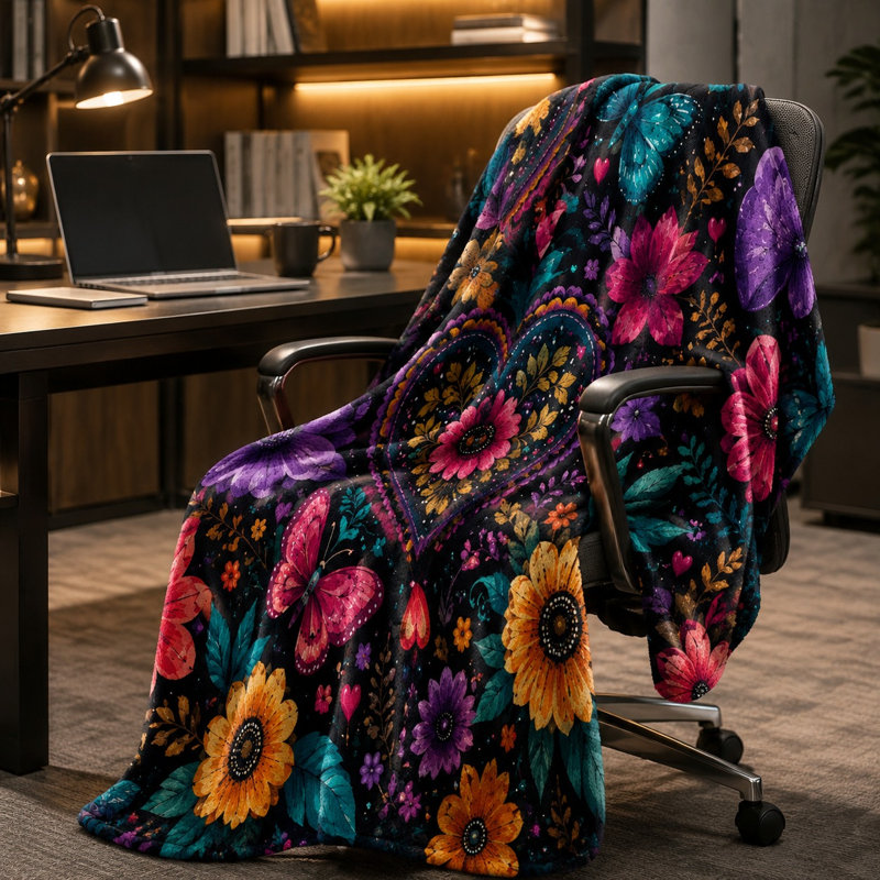 Coussin bohémien à imprimé floral, jeté en peluche douillet pour canapé-lit, Jeté standard (l 50 po x L 60 po)